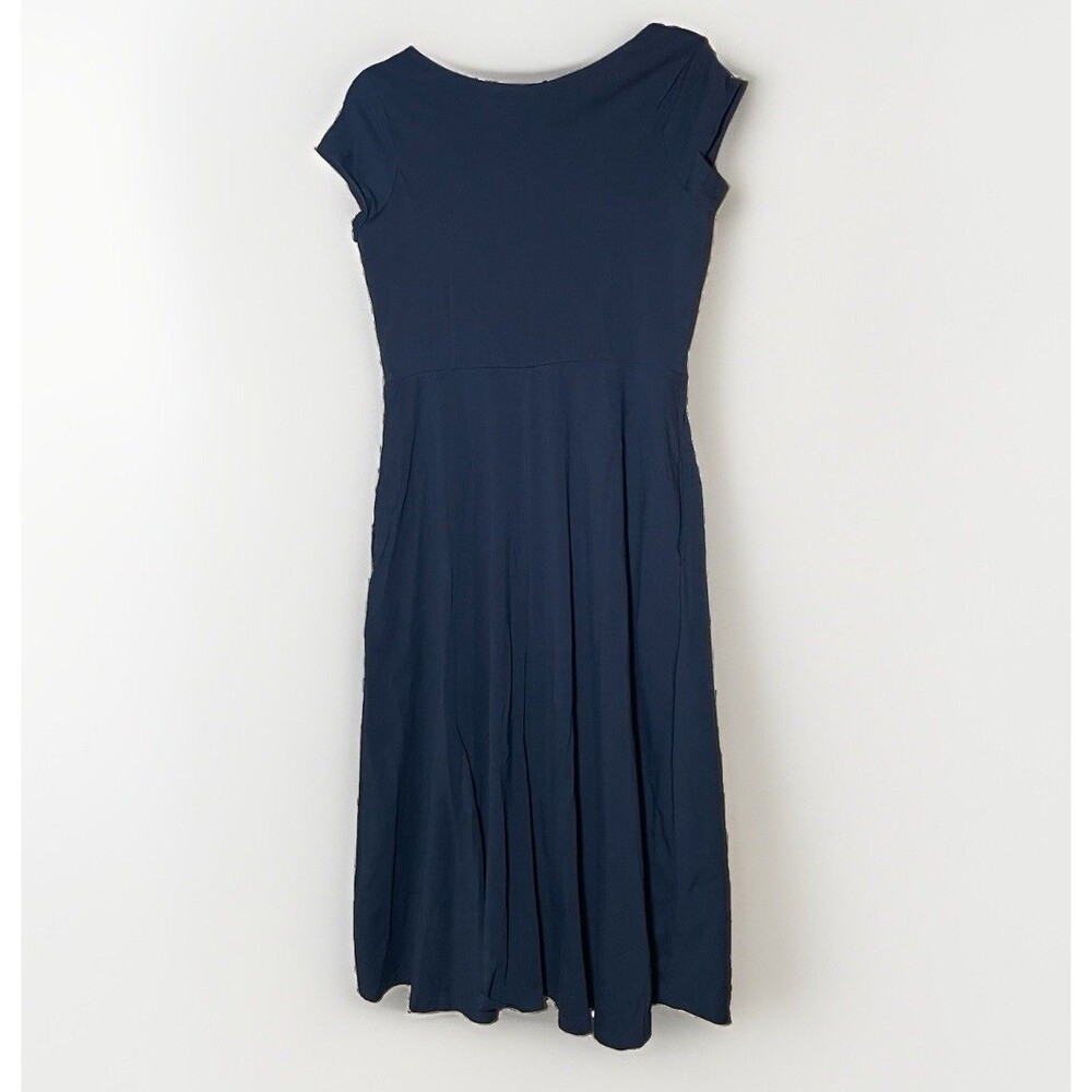 Pact Dress L Black Organic Cotton Fit Flare Midi Minimalist Quiet Luxury Classic